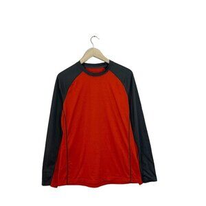 REI Large Shirt Long Sleeve Stretch Layer Outdoor Orange Gray USA Mens